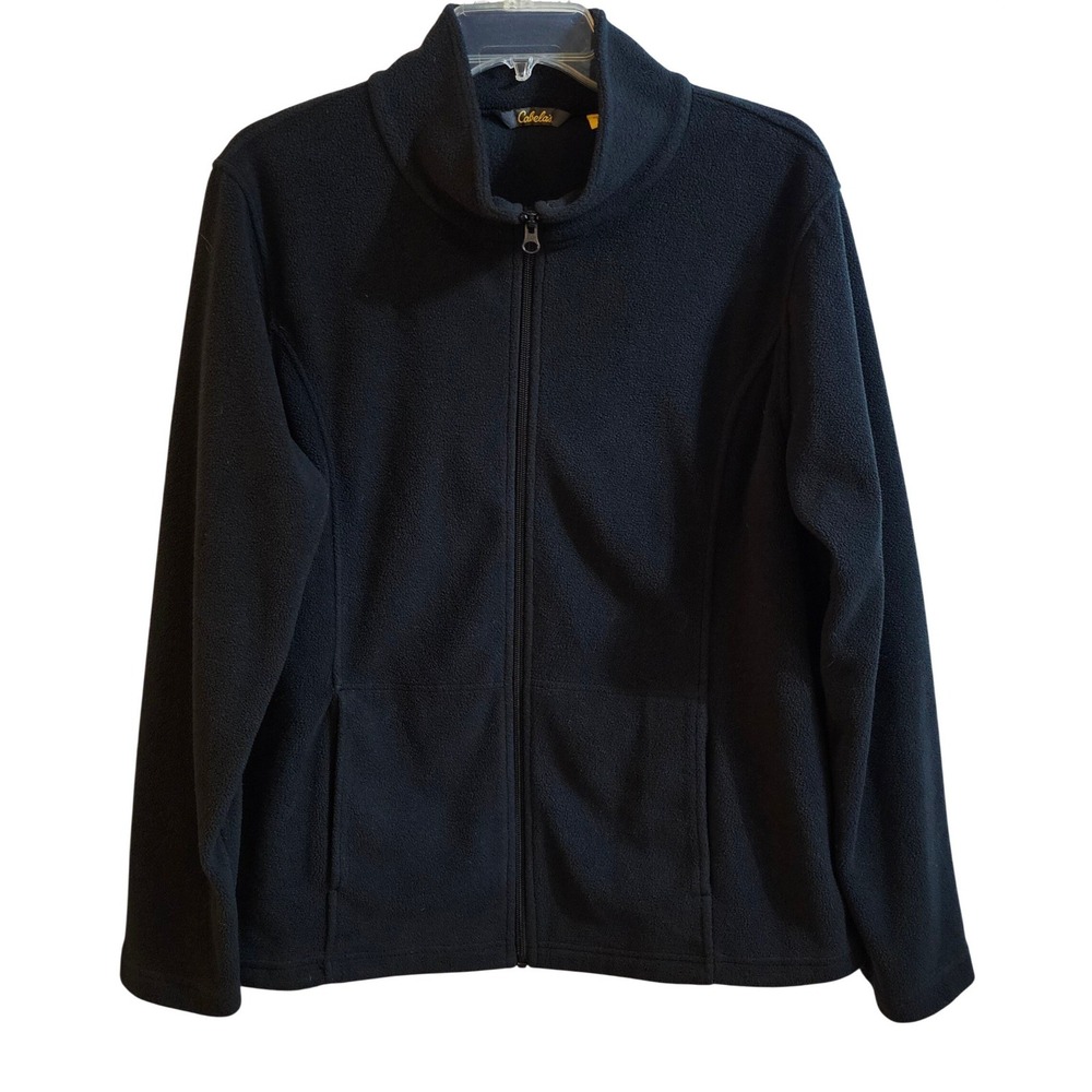Cabelas Womens‎ Black Full Zip Fleece Jacket Mock Neck Size Large